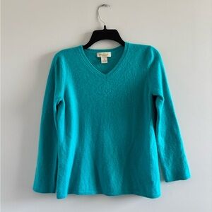 Peck & Peck Cashmere Sweater Turquoise Blue V Neck Long Sleeve Womens XL
